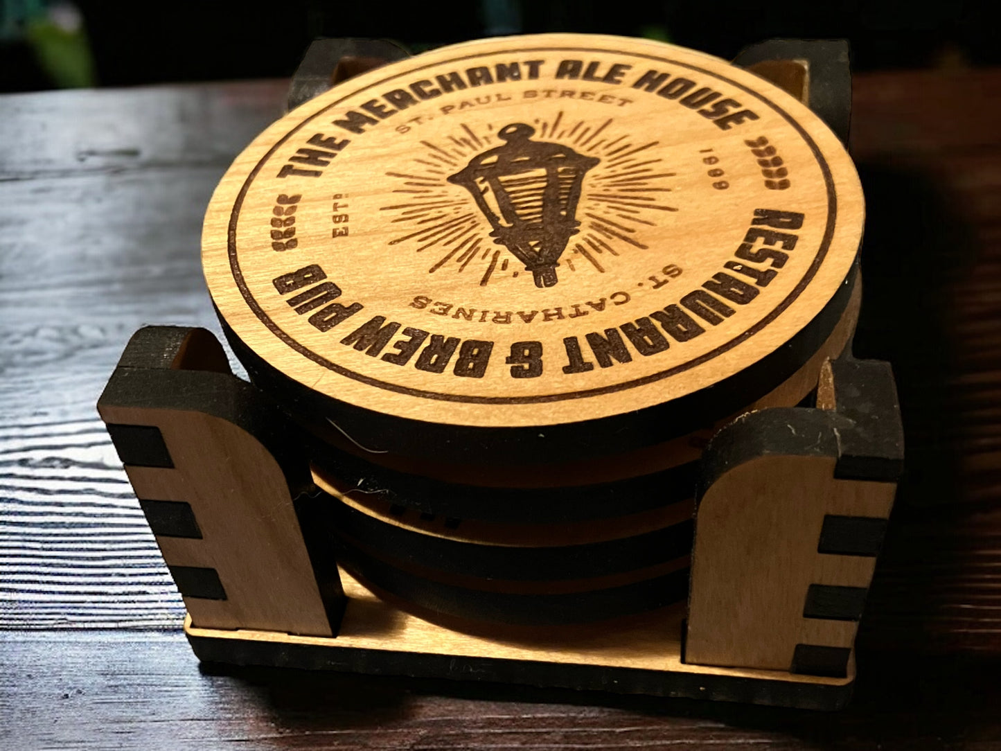 Laser etched coaster set